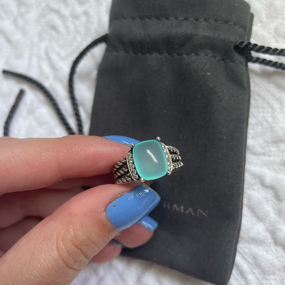 David Yurman Chalcedony and Diamond Petite Wheaton Ring